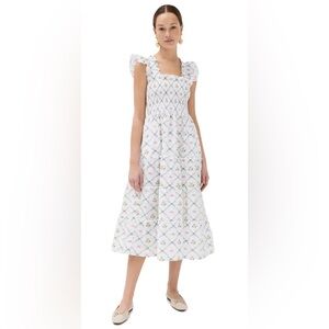 Hill House Home Ellie Nap Dress Butterfly Trellis Cotton Poplin white floral 1S
